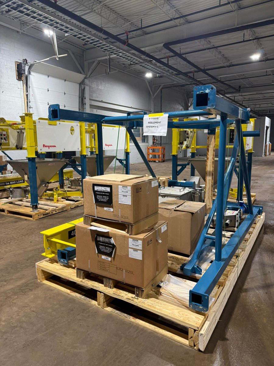 probzunknown's tweet photo. $AREC: I wanted to take some time to try and piece together the equipment shown in these images shared by @markcjensen 

I am not 100% sure, but these are just my best guesses. If anyone else is familiar with the equipment shown, please feel free to share your thoughts.

1. Watermark Filter Press

The massive machine with the Watermark label seems to be a filter press. A filter press is a solid-liquid separation system. It takes a slurry (a liquid with suspended solids), pumps it into a series of filter plates covered with filter cloths, and uses pressure to separate:

- The liquid (filtrate) > exits the press and can be recycled or sent to the next process step.
- The solids (filter cake) > remain trapped between the plates and are discharged when the press opens.

As we know, the LAD chromatography refining platform starts by dissolving feedstocks (magnets, mixed rare earth concentrates, coal-derived materials, batteries, etc.) into solution before the chromatography separation occurs. Throughout that workflow there are multiple stages where insoluble material has to be removed. That's where a filter press comes in.

2. Flexicon bulk bag unloading/powder handling systems

The indoor yellow/blue equipment that's branded Flexicon seems to be more pre-processing equipment. Flexicon is known for making bulk solids handling systems. These look like bulk bag unloading/powder handling systems, likely with integrated hoppers, hoists, and conveyors/feeders. The “4,000 lbs max load” labeling and the Harrington hoist boxes are consistent with equipment used to lift and discharge large super sacks of powder or granular material. 

So - based on what we know of the ReElement process, this is more pre-processing equipment. These systems would likely be used to handle dry inputs or outputs such as mixed rare earth carbonates, mixed rare earth oxides, recycled magnet powder, precipitated rare earth oxides, specialty mineral powders, reagents, or other bagged feedstock/product materials.

Things are REALLY starting to come together here. It's truly wonderful to see. I love the continued picture updates out of Marion as they help in visualizing the progress made week by week.

Long $AREC