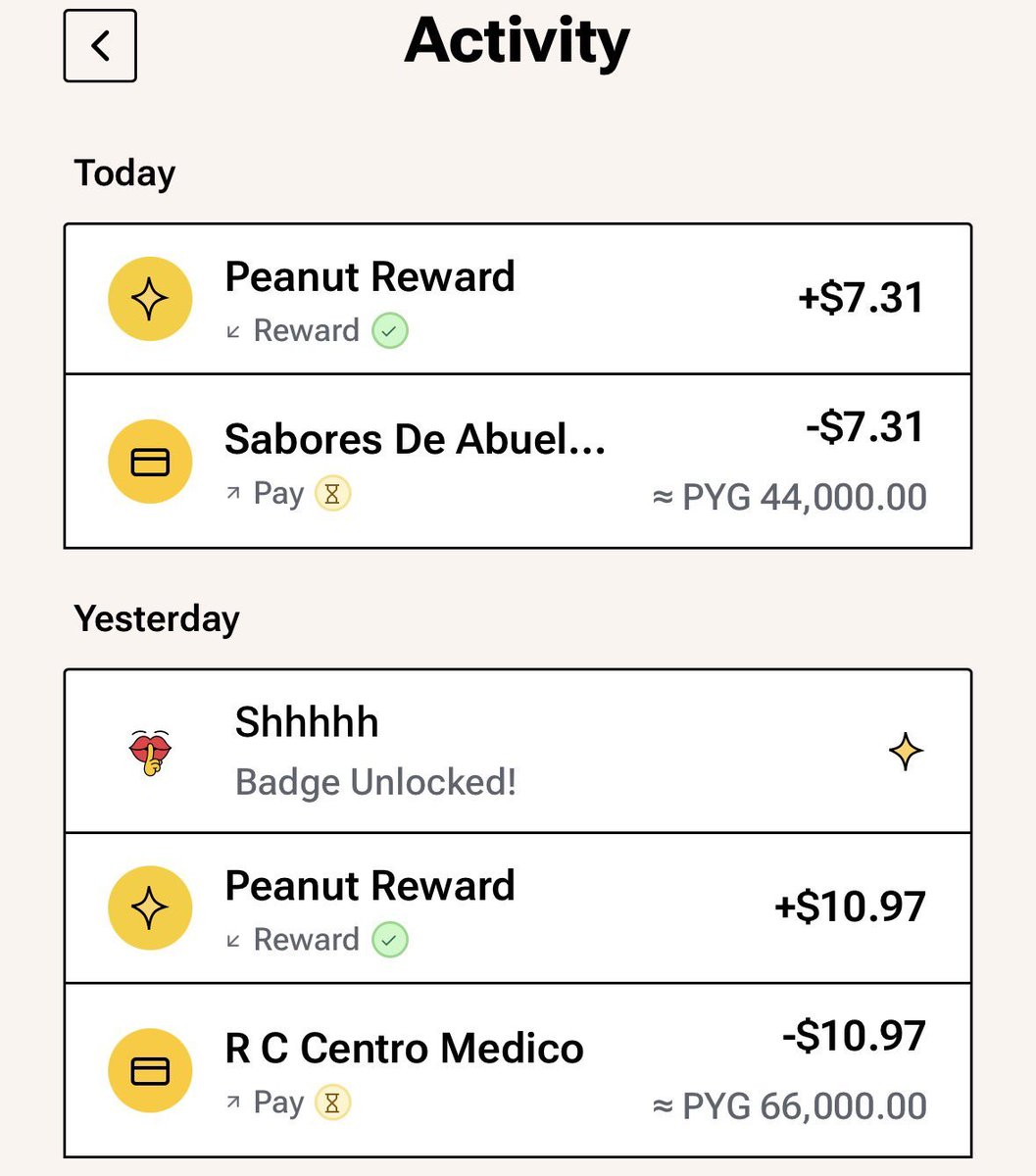 zzMaruf's tweet photo. @joinpeanut Hey team! Loving the Peanut card — cashback is hitting perfectly on my end (check the attached screenshots 🔥). First Swipe, Beta Tester, Offramp badges unlocked and rewards flowing.
But my gf tried a purchase and didn't get any cashback 😭 Everything else seems fine. Is this a known glitch or anything we need to check on her account?
Attaching a user activity for reference. Thanks!
Her peanut 🥜 username is elite
#Peanut