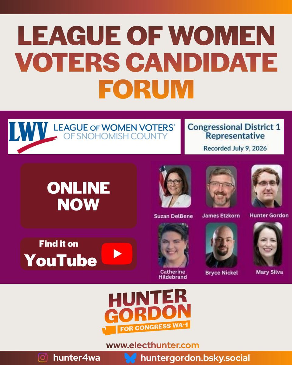 Hunter4WA's tweet photo. Honored to speak with the League of Women Voters of Snohomish County at Thursday’s candidate forum about what’s truly on the line in this election. Check it out: https://t.co/muMZtBylc2 https://t.co/uWHWDf8YCw