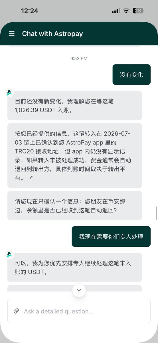 mark09457975416's tweet photo. Han pasado 8 días desde que contacté a AstroPay y aún no han procesado mi solicitud. Me comuniqué con su servicio al cliente a través de la aplicación, pero no he recibido respuesta. Tampoco se ha realizado el abono en mi cuenta. https://t.co/CHHbhpuuT1