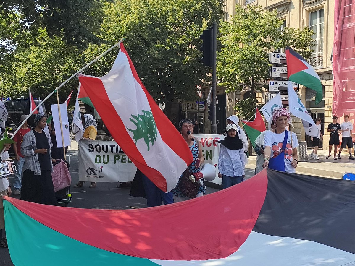 ComiteAction's tweet photo. Merci à tous ceux qui soutiennent la Palestine , tous les samedis , par tous les temps et qui dénoncent inlassablement le GÉNOCIDE en Palestine 
On ne lâche rien ✊
On se retrouve la semaine prochaine pour une nouvelle mobilisation dés 15h30 
#Gaza  #Bordeaux #Palestine https://t.co/N9DSWluvyP