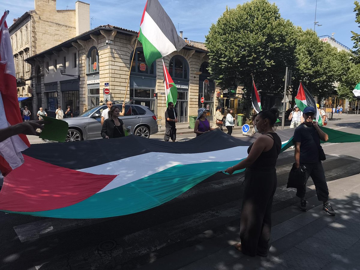 ComiteAction's tweet photo. Merci à tous ceux qui soutiennent la Palestine , tous les samedis , par tous les temps et qui dénoncent inlassablement le GÉNOCIDE en Palestine 
On ne lâche rien ✊
On se retrouve la semaine prochaine pour une nouvelle mobilisation dés 15h30 
#Gaza  #Bordeaux #Palestine https://t.co/N9DSWluvyP