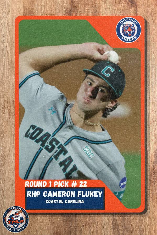 tigersMLreport's tweet photo. The Tigers select RHP Cameron Flukey out of Coastal Carolina at pick 22 in the #MLBDraft https://t.co/o4ir9iduwS