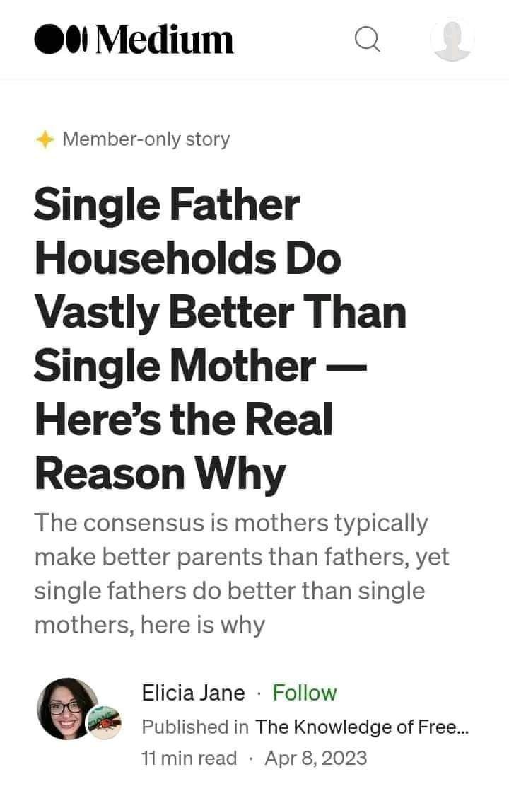 dnfiofkdn's tweet photo. Single Father Households Do Vastly Better Than Single Mother https://t.co/matRcWF61D