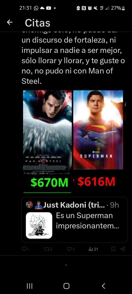 CallMeKadoni's tweet photo. No hay nada mas cagon que citar y bloquear

Y como siempre sacando la carta de"pero es que man of steel"

Cuando 1: Me gusta mos
2: Nunca hable de mos

Que paja los snydertards boludo https://t.co/bkhnrxqRyf