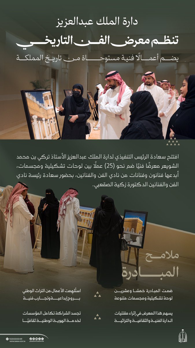Darahfoundation's tweet photo. أقامت #دارة_الملك_عبدالعزيز معرضًا للأعمال الفنية التي أهداها «نادي الفن والفنانين» للدارة، في مبادرة تؤكد أهمية الشراكات الثقافية في دعم الإبداع، وتعزيز حضور الفنون بوصفها أحد روافد التعبير عن الهوية الوطنية. https://t.co/f4xb3pP3go