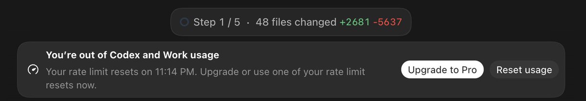 0xAell's tweet photo. Codex has been running nonstop for days 😅 https://t.co/YtMIG306xG