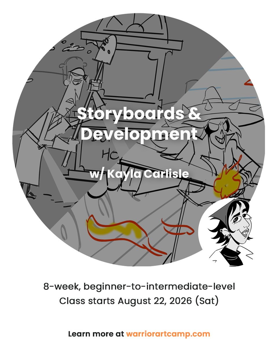 warriorartcamp's tweet photo. Kayla Carlisle (@BusinessKayla) is teaching Storyboards &amp; Development again in August 🎉

Kayla will teach the fundamentals of boarding &amp; writing in animation, while guiding students in workshopping their own original pilot concept from Bible to board.

Learn more via our site ✨ https://t.co/FDUk095qli