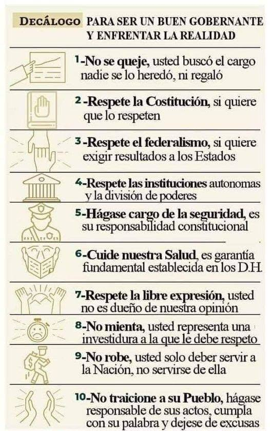 GARCIPAVON's tweet photo. Mira Claudita @Claudiashein , aquí te dejo este decálogo para ser un ''buen gobernante'', pero ya sé que te vale mother, solo para recordártelo 😏👇