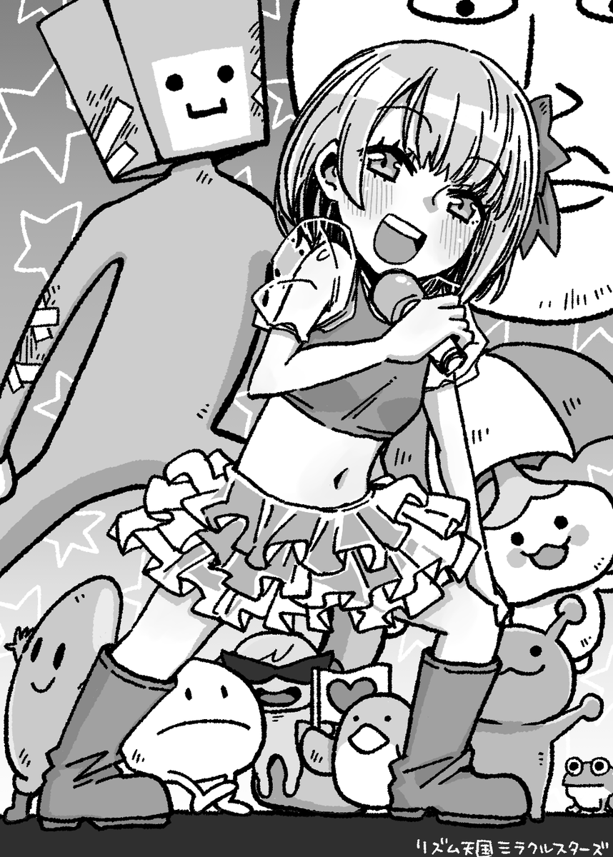 sasakamakue's tweet photo. イカ腹アイドルさんとゆかいな仲間たちのファンアートです。
#リズム天国ミラクルスターズ https://t.co/t6iFhZEdo0