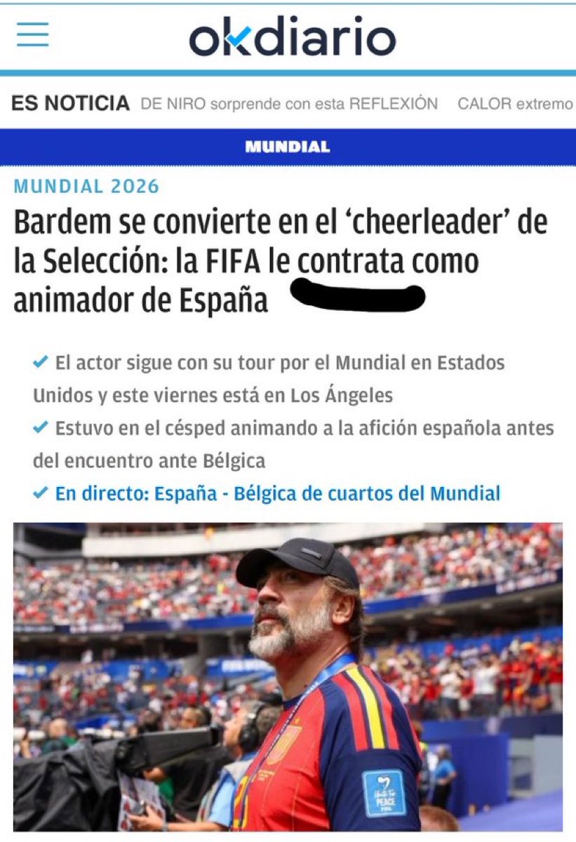 albernap's tweet photo. Bardem acude a los partidos de España porque le paga la FIFA por ello.

Cuanto más conozco a este tipo más asco me da. Ser repugnante. https://t.co/3jGPn52hPT