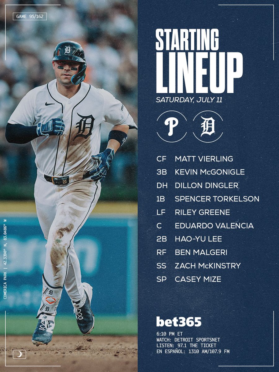 tigers's tweet photo. Valencia starts his first game at catcher!

⚾️ 6:10 PM ET
📺 @WatchDSN 
📻 @971theticketxyt 
🏟️ Comerica Park https://t.co/BZuEtXVm22