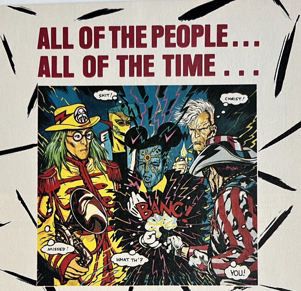 PowerCosmic13_'s tweet photo. Blown away by the first issue of STRANGE DAYS by #PeterMilligan, #BrendanMcCarthy and #BrettEwins. I’ll post more interiors later, but here’s the cover, back cover and some extras from inside. Art by McCarthy and Ewins. That Lee Harvey Oswald picture is something. https://t.co/FZsYjAIdsq