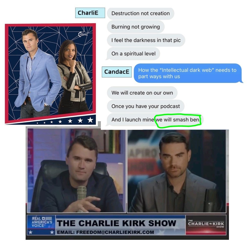 RealTheForce's tweet photo. @RealCandaceO 🌌 "WE WILL SMASH BEN"

   - Charlie Kirk to Candace Owens https://t.co/cg7KV40p4P