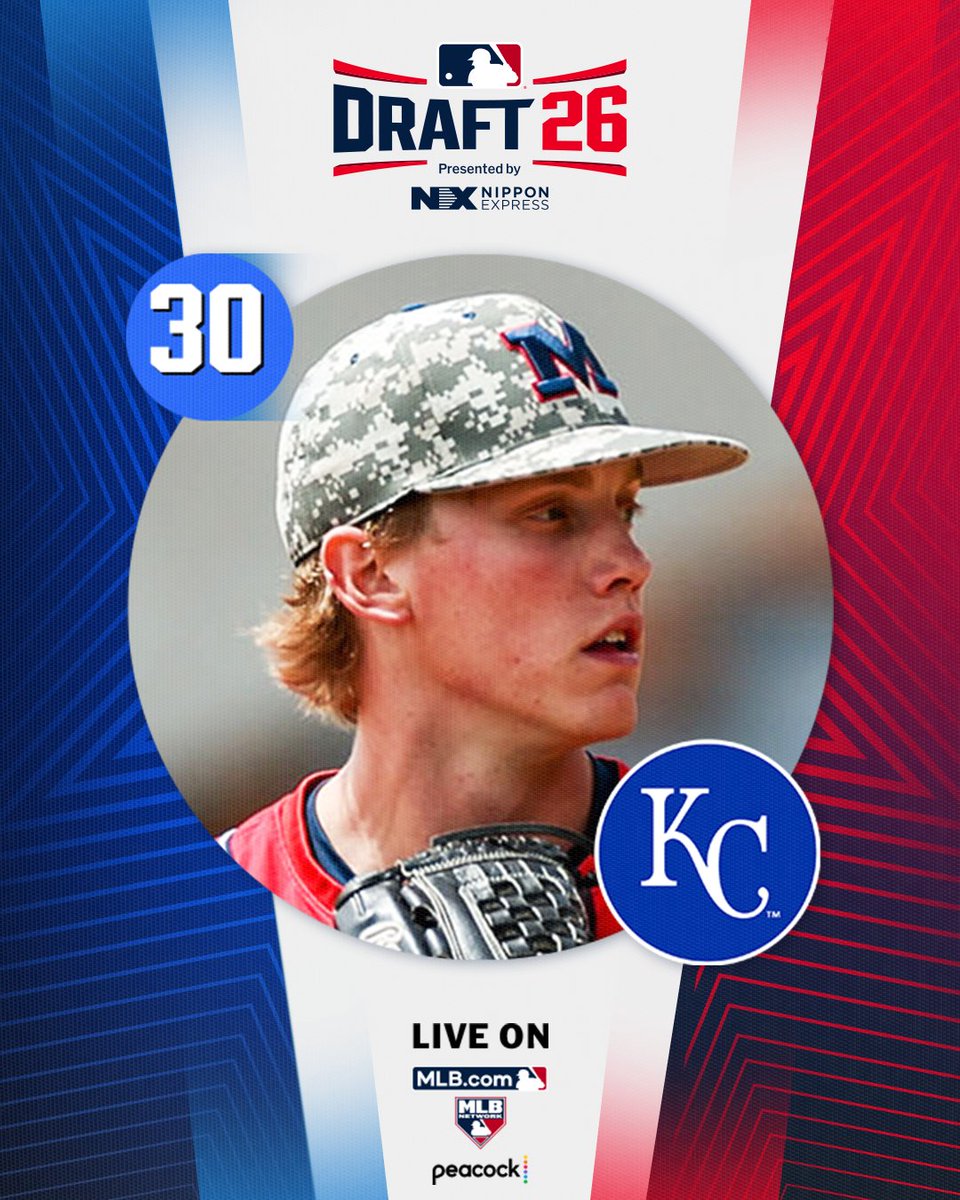 MLBDraft's tweet photo. With the 30th pick in the 2026 Draft, the @Royals select @OleMissBSB right-handed pitcher Taylor Rabe, No. 40 on the Top 250 Draft prospects list.

Watch live: https://t.co/XWNTXiKgPC https://t.co/u6zdT7XSCs