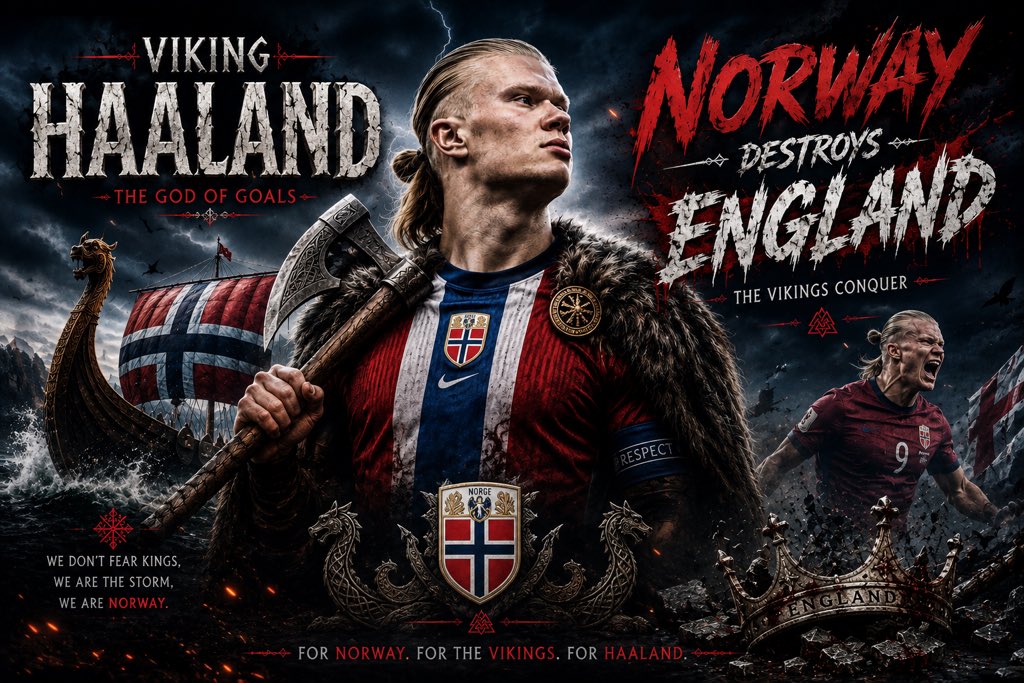 Ezafrs's tweet photo. Haaland, haaland, haaland @Erling 
#haaland
#norwayvsengland
#hattrick
#worldcup2026 https://t.co/gHs31i1ZsD