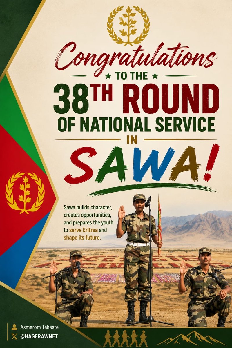 Hagerawnet's tweet photo. Sawa is a journey of growth, learning, and development for #Eritrean youth.

Through education, training, and national service, young Eritreans build skills, discipline, and experience to contribute to the future of their country. 

ሳዋ፡ 32 ዓመት ኣብ ስጡም ጒዕዞ! 
🇪🇷 https://t.co/LJwFzEcaG5