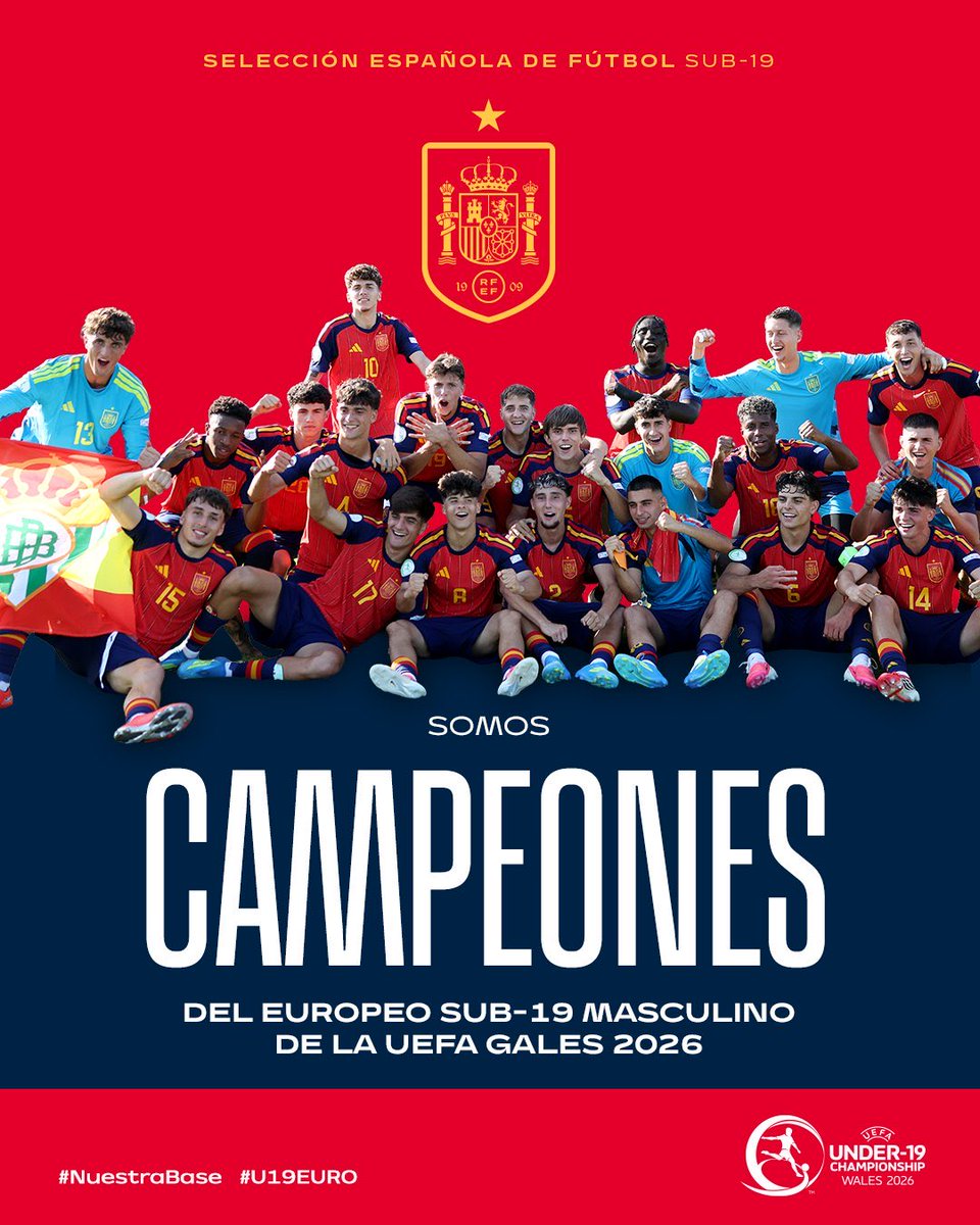 RisingStarXI's tweet photo. 🇪🇺🚨 SPAIN IS THE NEW U19 EUROPEAN CHAMPION!!!!!

Congratulations @SEFutbol 👏 https://t.co/aBdnPIiRad