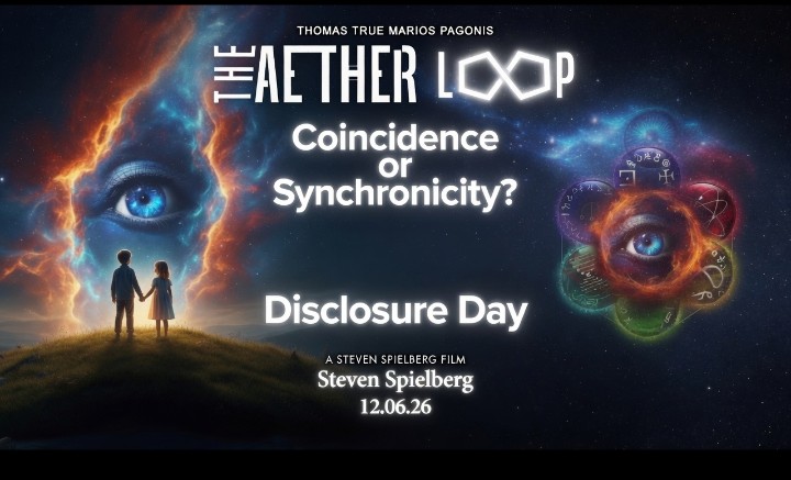 ThomasTrue888's tweet photo. Synchronicities, Spielberg, and The Aether Loop: A Father’s Day Surprise

Me and my daughter Sophia went to see Steven Spielberg’s new film Disclosure Day over Father’s Day weekend. What a fantastic movie! From the very first scenes, there were moments that absolutely startled both of us because of how closely they echoed The Aether Loop, the metaphysical sci-fi novel I co-authored with Marios Pagonis back in 2024.

The storylines are different, of course, but key segments and individual scenes hit with such precision that my jaw dropped. It felt downright spooky. I couldn’t help digging deeper and discovered that the outlines for both Disclosure Day and The Aether Loop came together in 2024. The timing only amplified that eerie, goosebump-inducing feeling.

To be crystal clear, I’m not suggesting Spielberg somehow accessed my files or stole anything. Not at all. If anyone were going to draw from similar creative wells, I’d happily choose a master storyteller like Spielberg—he’s an absolute legend and we all love his work. This experience simply fits perfectly with the very essence of The Aether Loop: profound synchronicities that point toward something bigger. Personal synchronicities in my life actually helped create The Aether Loop.

It got me thinking again and again… What if these alignments aren’t random? What if messages are coming “from out there” telling us we’re not alone—and that we may soon discover just how true that is? It feels entirely possible this revelation could happen in our lifetime.

I won’t spoil the specific similarities here (I don’t want to ruin the fun for anyone), but when that first parallel scene unfolded on screen, the chills were real. Wow.

So here’s the challenge for you:

Read the book. Watch the movie. Spot the synchronicities.

A fun promotional event and contest is coming soon—stay tuned for details! In the meantime, grab your copy of The Aether Loop and dive into the soundtrack:

Amazon → https://t.co/gZZdbGKgTw

Bandcamp Soundtrack → https://t.co/4D4yB6M3t6

Whether you’re a longtime fan of metaphysical sci-fi, a seeker of cosmic mysteries, or just love a great story that lingers with you, this is the perfect time to experience The Aether Loop. The Ancients may have something to say… and the signals are getting stronger.

Stay curious,

Thomas