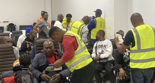 channelstv's tweet photo. Sixth Batch Of Stranded Nigerians In South Africa Arrives In Lagos

The Nigerians in Diaspora Commission said that the returnees were welcomed by government agencies and received donations from different individuals and organisations.

https://t.co/eAgvXJnYml https://t.co/0KBmRm0Gz5