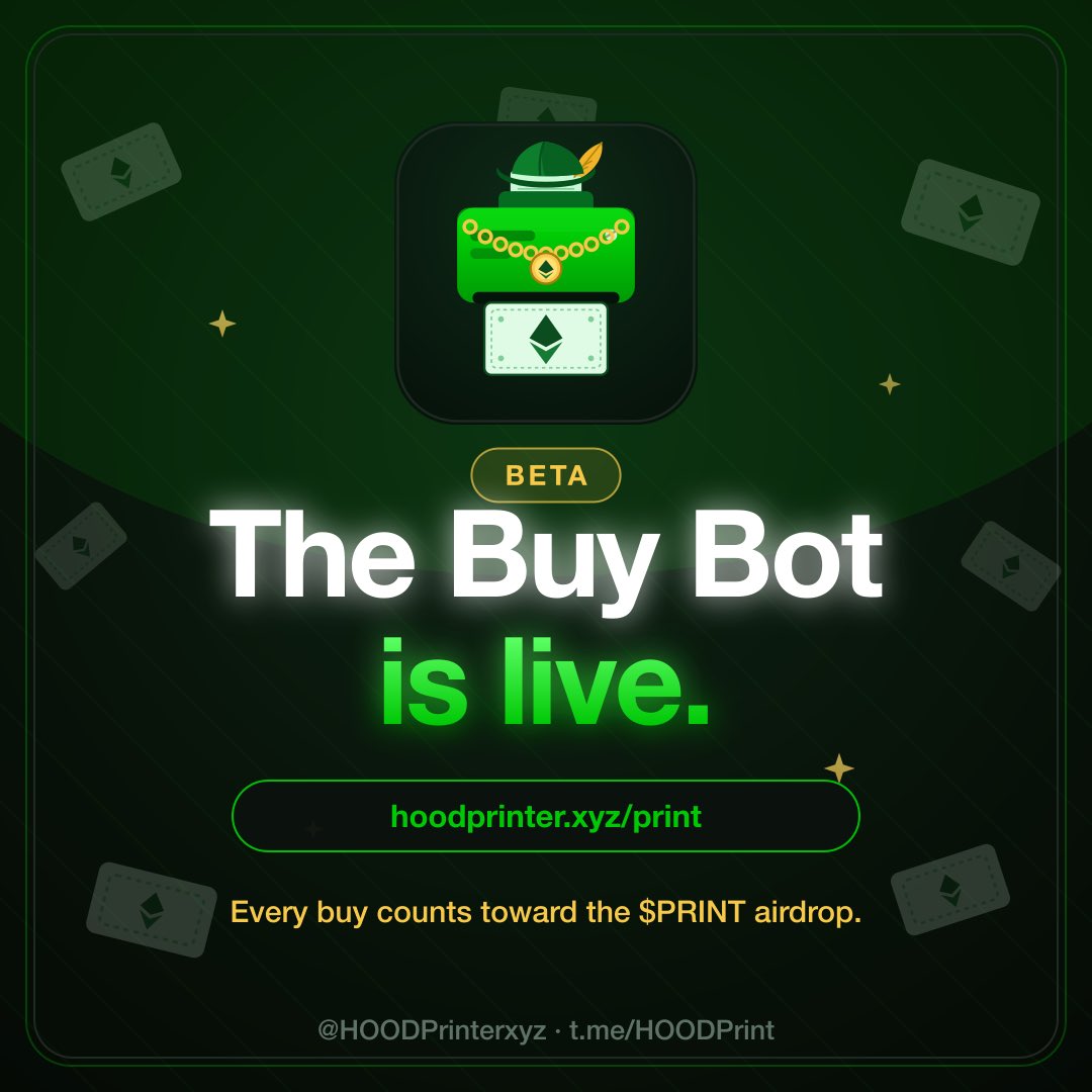 HOODPrinterxyz's tweet photo. Pre-launch airdrop @HOODPrinterxyz 

Register now for free $PRINT 🖨️⬇️

https://t.co/a9RuUjXD6C https://t.co/1MzbQvdpUy