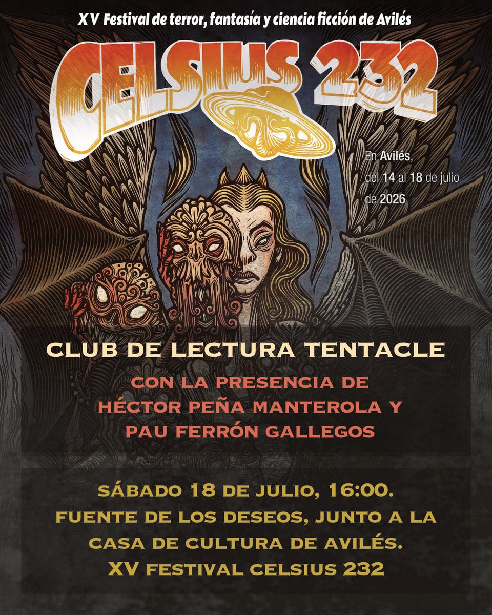 tentaclepulp's tweet photo. ¡Hay ganas de club de lectura! 

Os invitamos a todos al primer club de lectura en vivo. ¡Contaremos con @hpenamanterola y @PauFerron presencialmente!

La semana próxima estaremos en el #Celsius2026 y para celebrarlo abrimos desde ya y hasta el día 18 dos relatos ⬇️ ⬇️ https://t.co/1H9rnV4Itn