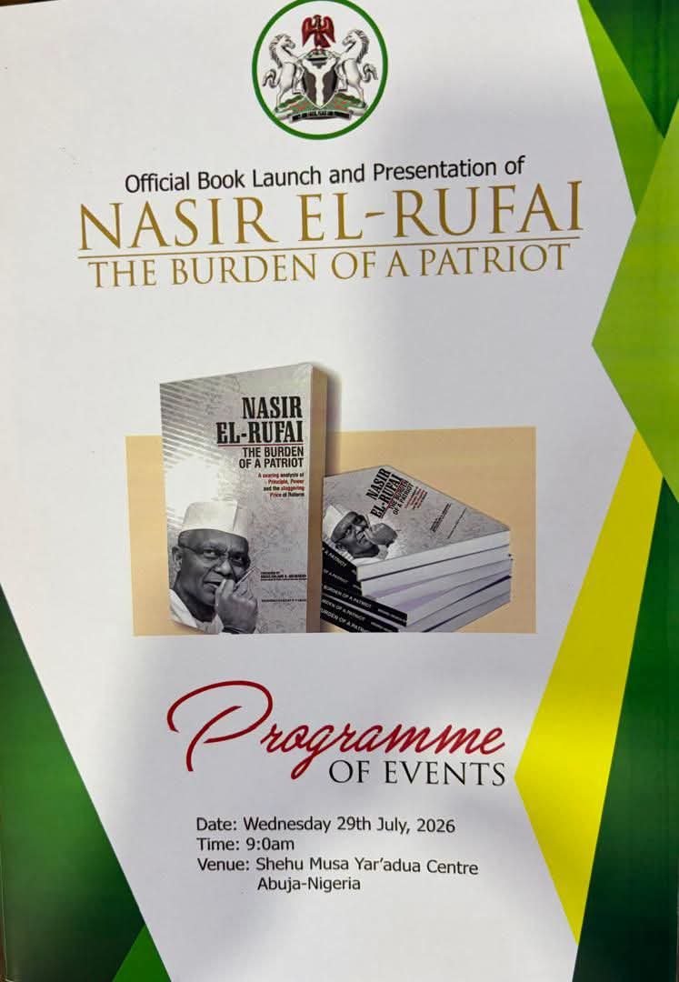 Mod33333's tweet photo. #TheNextElrufaiBookLaunch

Title: The Burden of a patriot
The Nasiru El-Rufai Support Team (NEST) cordially invite you all to this important event as detailed below. https://t.co/6XPLu72Qfl