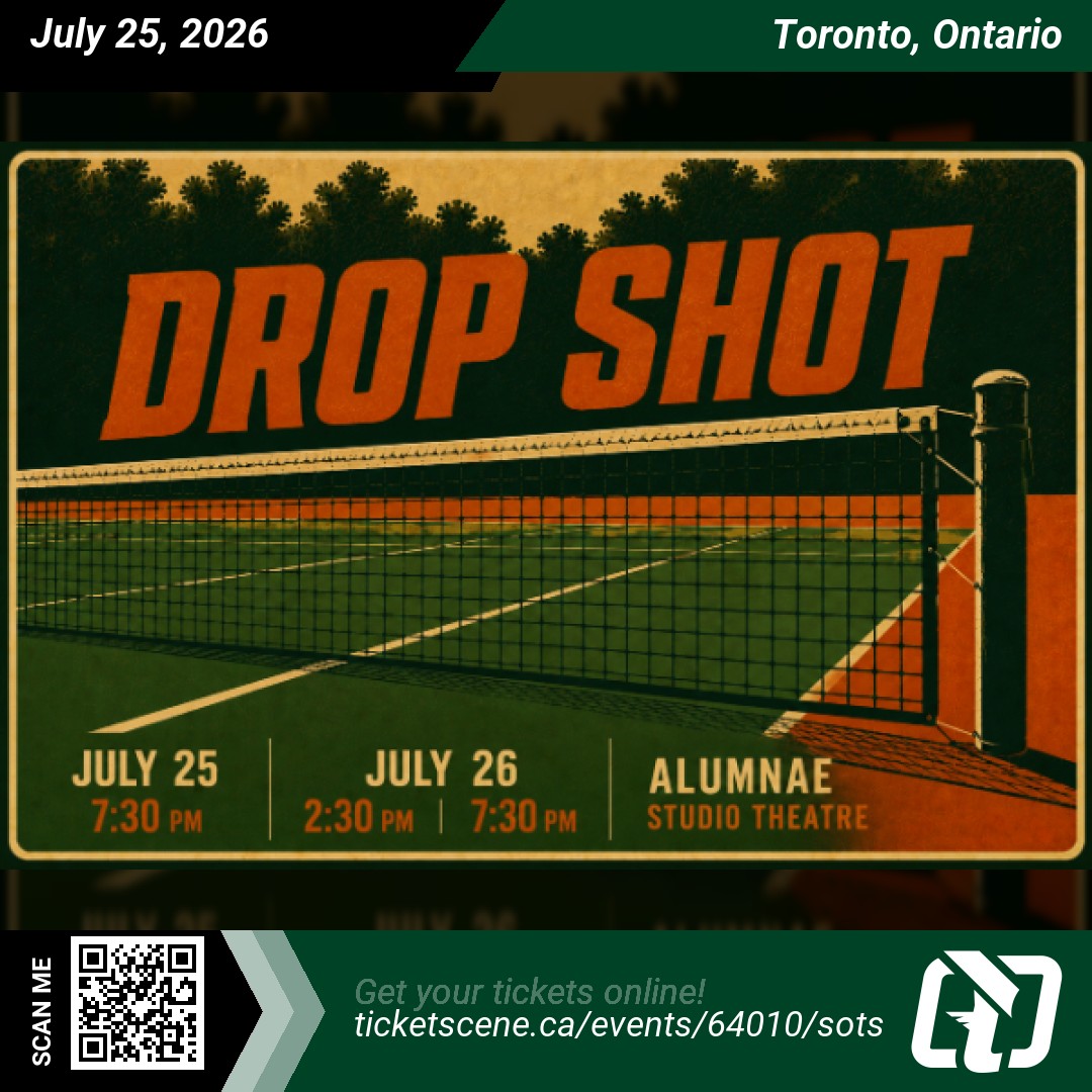 Ticketscene's tweet photo. Moving In Theatre presents Drop Shot featuring David Reale, Cole Munden, Hannah Whitmore, Jensen Porter at @alumnaetheatre on Saturday, July 25, 2026 at 7:30 pm
Get your tickets online https://t.co/eUvi28bkBS
#toronto #torontoevents #theatre #theatretickets #eventtickets https://t.co/GuFbAgRJpP