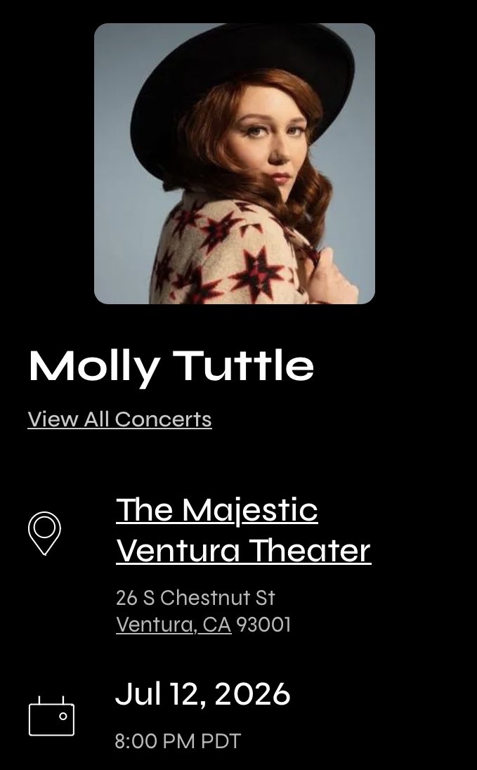 MonacoMelli's tweet photo. I've got x4 tickets available for Molly Tuttle
Sunday, July 12, 2026
Dm if you’re interested! $85 for each
Serious buyers only.
The Majestic Ventura Theatre, 26 d Chestnut St, Ventura, CA

#mollytuttle #Ticketmaster https://t.co/YGnbmRxYrd