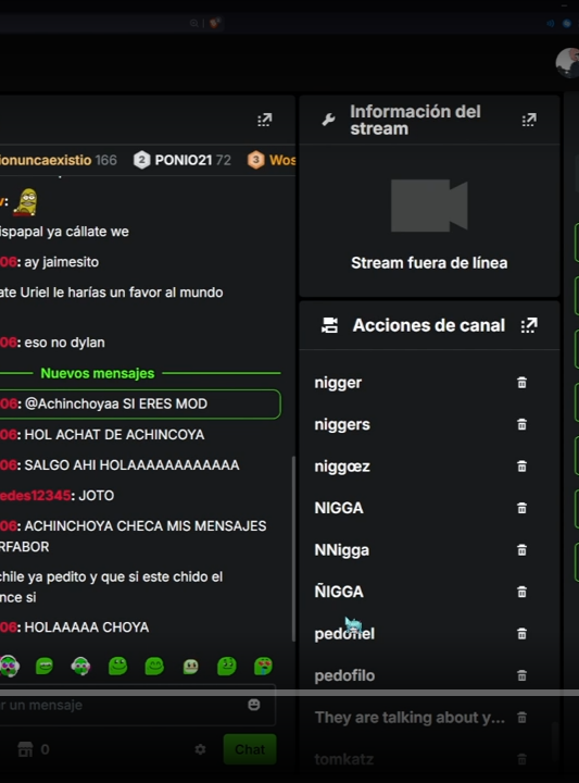 Alondrois01's tweet photo. Otras palabras más (baneadas del chat de el Uriel) que ha baneado de su chat, hasta baneo "Katy con Kalle" "Nakabrona" "Musume" y "Maau" 

Créditos: Achinchoya_ en twitch. https://t.co/ZuKA2ak6Vw
