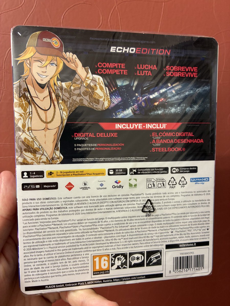 JLgameshow's tweet photo. Pillado en el @MediaMarkt_es de Nassica (Getafe), a 25€ la Echo Edition con Steelbook de #Screamer un juego Arcade de conducción tipo anime, muy recomendado por @dan_chaos en su canal de YT! @MilestoneItaly @PLAION_ES #PS5 #Playstation #ForeverPhysical #FormatoFisico https://t.co/1B9tCfWuST