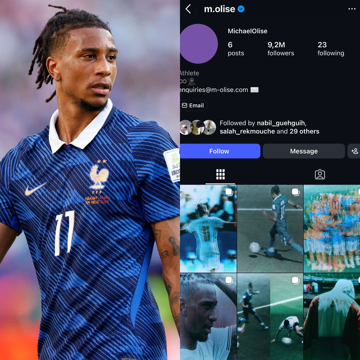 appiecule's tweet photo. In a game full of ego, Olise chose to stand by the people who stand by him ❤️

About a month ago, Olise deleted all his photos on Instagram. People thought he was putting pressure on Bayern Munich’s management after the media started talking about Real Madrid’s interest. But the story turned out to be something else entirely.

Olise has a private photographer named Florence Pernet who attends all his matches with him and takes special photos that are different from what the other journalists shoot. He always posts only her photos on his Instagram. The thing is, during the World Cup, the U.S. authorities refused her entry.

As a result, Olise decided to delete everything. In support of her, he chose not to post anything on his account except the photos she takes from the TV screen. If you open his account now, you’ll see that all the photos look like they were taken from a screen — not live shots.

She’s sitting at home, respected and well taken care of, watching him on the television and photographing the screen. And the player, in turn, completely ignores all the high-quality 4K photos and fancy professional shots that are taken for him — he only posts hers.

Honestly, after this whole situation, my respect and admiration for Olise has grown even more. Bless his parents for raising such a decent, grounded guy who never forgets anyone who works with him and always has their back ❤️