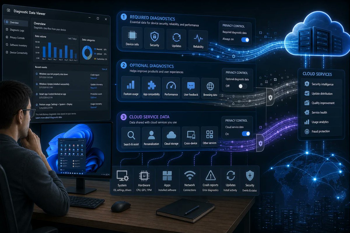 windowsforum's tweet photo. 🪟 Windows 11 privacy has a “reduce tracking” switch, not an off switch. Microsoft calls it diagnostics; users call it telemetry with better PR. Your PC is yours—except for the bits reporting home.
https://t.co/qtqbq9MktU
#Privacy #Windows11 #Telemetry #DiagnosticData https://t.co/WI34ciH7Yq