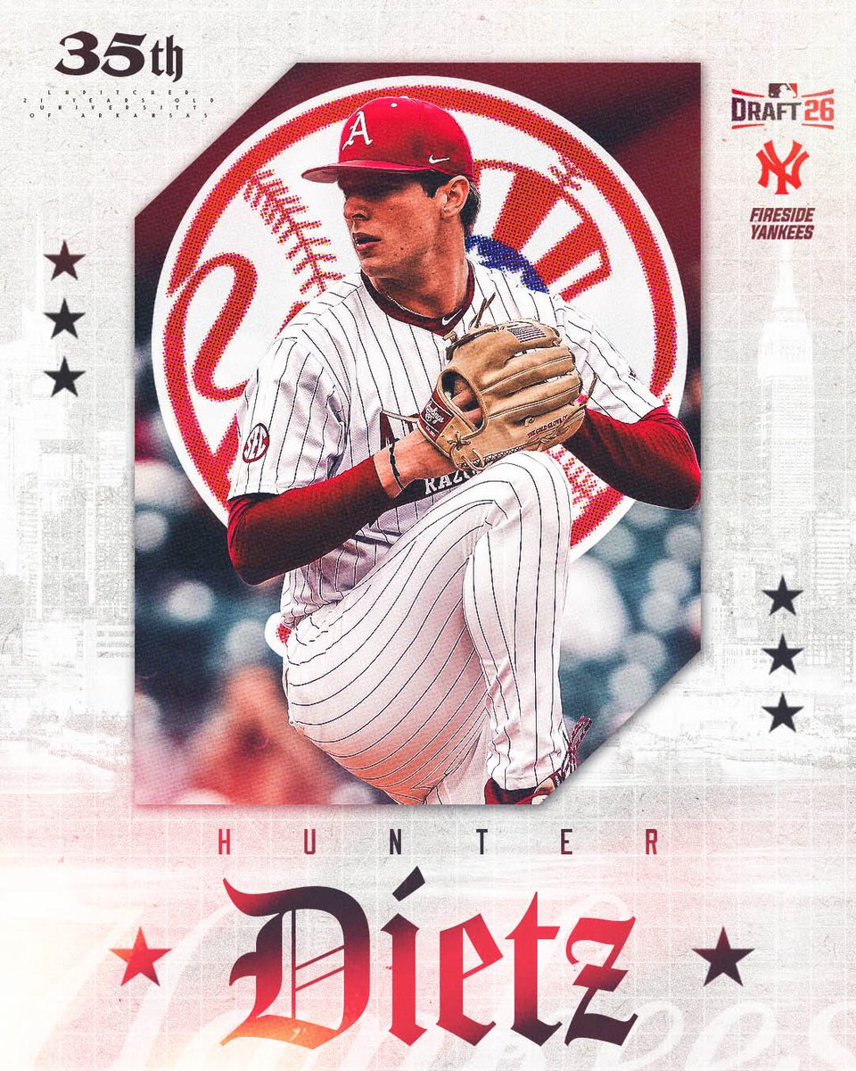 FiresideYankees's tweet photo. THE PICK IS IN!

Hunter Dietz is the Yankees’ first-round pick, a 6’6 LHP out of Arkansas who has hit 97 MPH and has a big curveball. https://t.co/An1U93yM6s