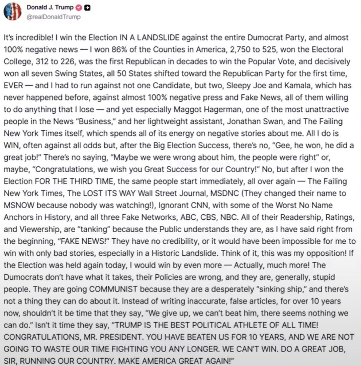 MajorReckoning's tweet photo. 🚨 PRESIDENT TRUMP JUST DROPPED A POST THAT BELONGS IN THE HALL OF FAME 🔥 https://t.co/mgrb21PXih