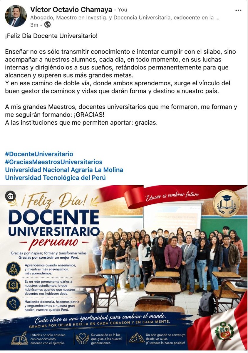 VictorChamaya's tweet photo. ¡Feliz Día del Docente Universitario peruano! https://t.co/C1In8PLpmq