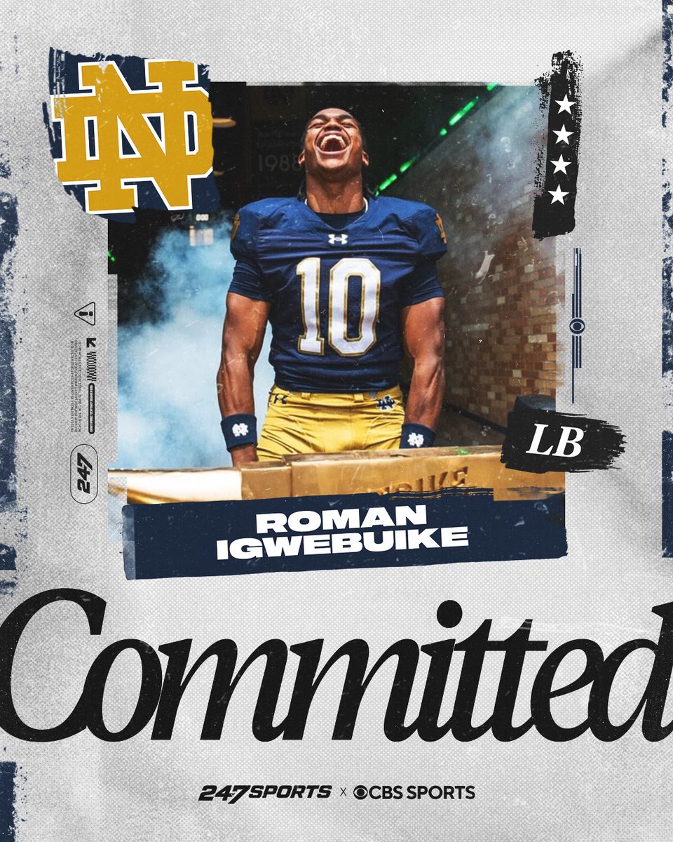 TomLoy247's tweet photo. BREAKING: Notre Dame lands another big commitment, this one from Top247 linebacker Roman Igwebuike.

“It just felt right.”

He credits @Marcus_Freeman1 and @luc_brian for playing a big role.

VIP Story: https://t.co/ZAURv2wZ6c

@roman_igwebuike 

@247Sports . @irishillustratd https://t.co/EZyrVUIU2V