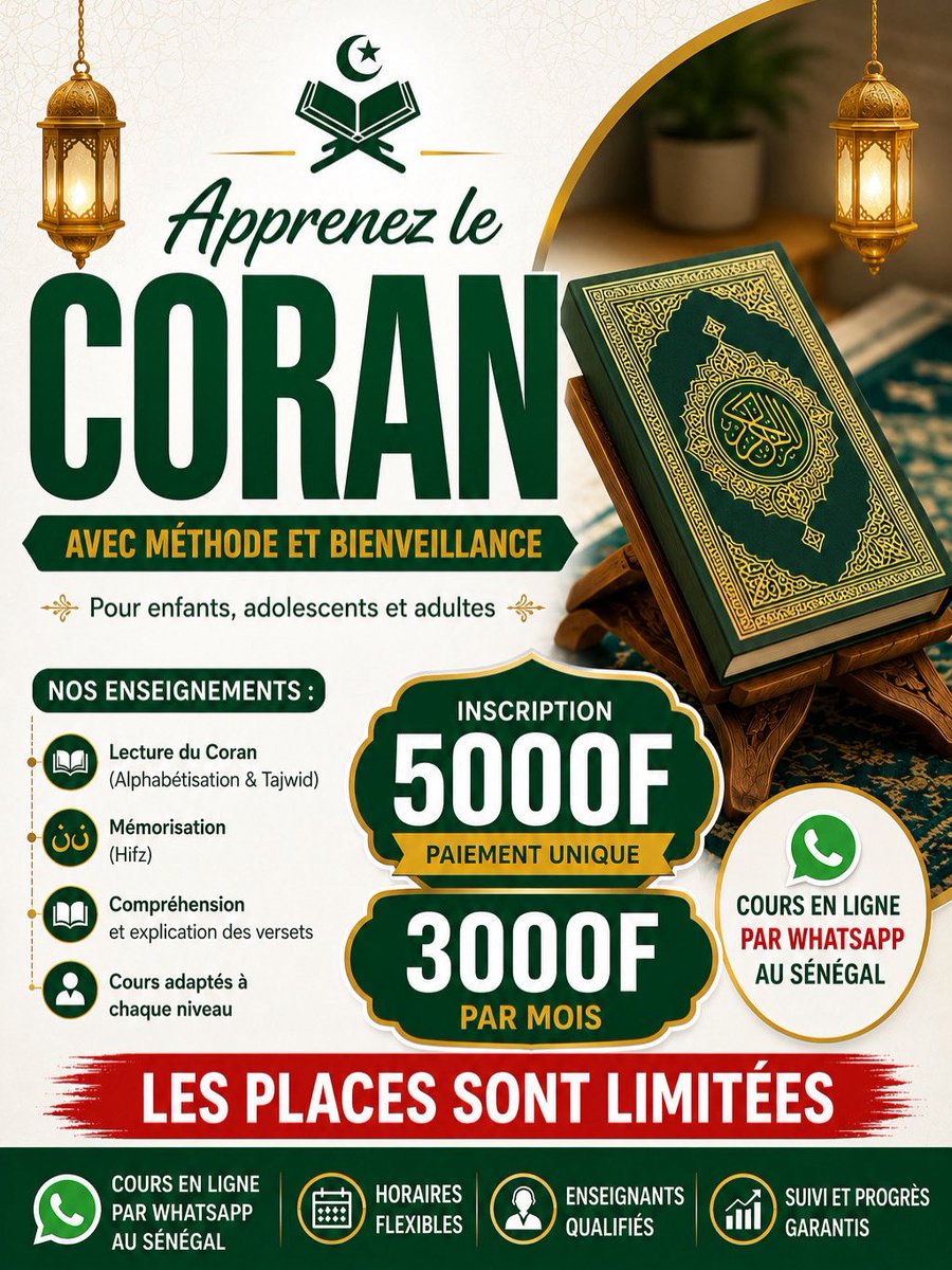 baye13710's tweet photo. Profitez de notre offre spéciale : Inscription à 5000f et mensualité à 3000f seulement ! Cours flexibles et adaptés sur WhatsApp pour enfants et adultes au Sénégal. 🇸🇳✨ Contactez-nous vite au 71 125 44 18 https://t.co/EX7y9LBv77