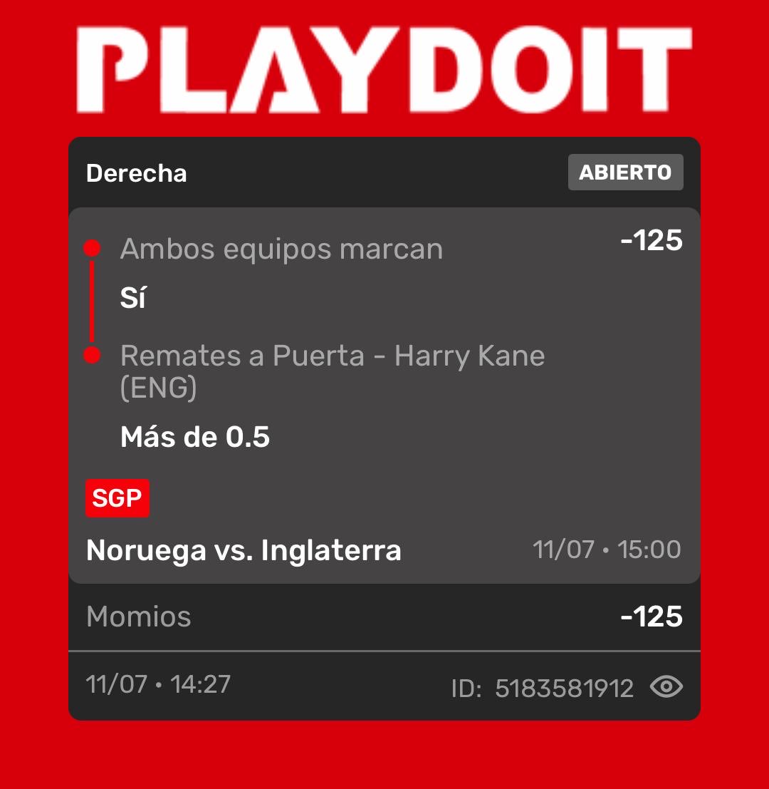 RafaPickss's tweet photo. Nos vamos con una combinación que promete emociones🙂‍↕️🍀🍀
¿Te subes a esta jugada? 👀💸
#HarryKane #Inglaterra #PickDelDía #PlayDoit https://t.co/pBwC7Lu6uy
