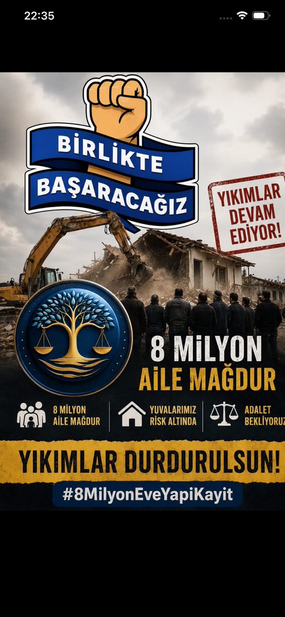 dMr6852's tweet photo. @ipekozkal @MDemirzo Unutmadık, unutturmayacağız. 
Sandık geldiğinde cevabı millet verecek.
Yuvalar BAŞIMIZ yıkılmasın
#8MilyonEveYapıKayıt https://t.co/1ZJOx0p2XD