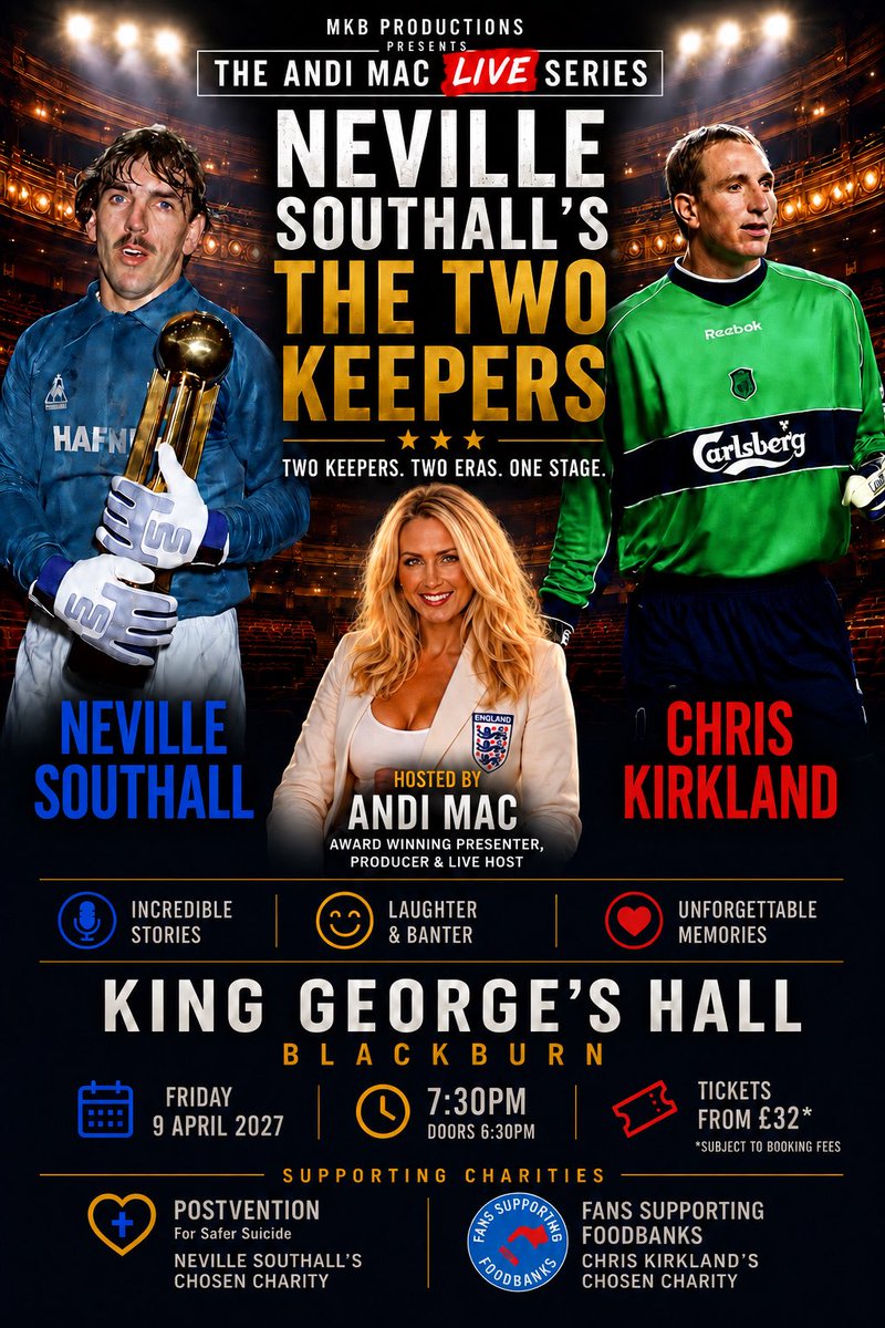 TheAndiMac's tweet photo. I’m absolutely delighted that @TwoKeepersLive is coming to one of my favourite theatres, @KingGeorgesHall as part of our 2027 tour. Tickets are already starting to move, so thank you for your amazing support. We can’t wait to see you 🙏⚽️ #football #worldcup #live #theatre #tour https://t.co/KRjZbxNYQZ