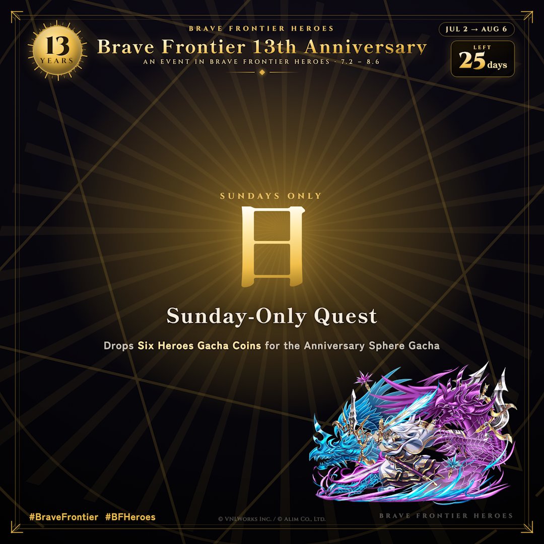 bfh_global's tweet photo. 🗓 Sunday Limited Quest is live today!

Starting this week, EXP rewards have been increased by about 3x compared to last week.

Train your units and strengthen your party 🔥
This is also the perfect time to power up the Four Fallen Gods.

#BraveFrontier #BFH https://t.co/rBvQ5P516Y
