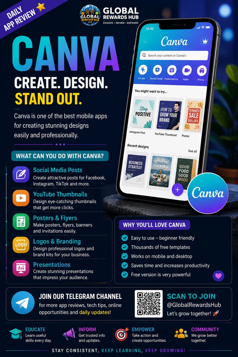 saifullahiu1778's tweet photo. 🎨 Want better-looking social media posts?
Canva makes it easy to create professional designs right from your phone.
What's your favorite editing app?
#Canva #GraphicDesign #ContentCreator #TechTips #Android https://t.co/dL1HQEfpX0