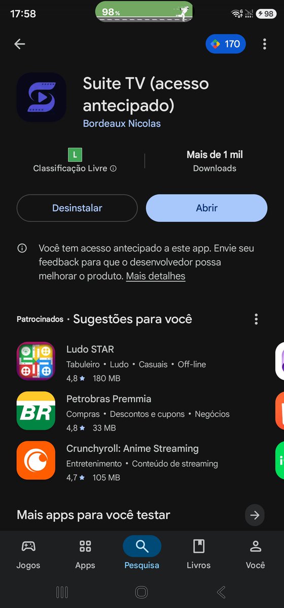 euriury's tweet photo. @bokutolovs @RafaSjc7 @suitetvapp Fui no perfil deles, la tem o link e com isso fui redirecionado para a play store e baixei https://t.co/V4mvvrq7CU