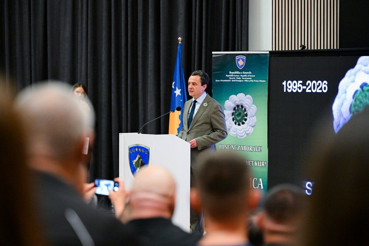 albinkurti's tweet photo. Today marks the International Day of Reflection and Commemoration of the 1995 Genocide in Srebrenica, where more than 8,000 Bosnian men and boys were killed by Serbian forces, the worst massacre in Europe since the Holocaust.

For Kosova, this commemoration is rooted in shared pain, but also in profound recognition of the extraordinary resilience and moral strength demonstrated by the people of Bosnia and Herzegovina.

Genocide is not an accidental deviation of history, but the consequence of a policy that turned domination into a political project, propaganda into preparation for violence, and the state apparatus into an instrument of ethnic cleansing. Its denial remains an equally deliberate and dangerous strategy.

May Srebrenica remain in our collective memory as a name that embodies an enduring truth and as a call for justice that never grows old.

My full speech in Bosnian is available here:
https://t.co/Y2uknEgR33
