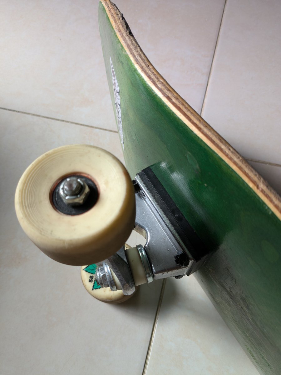 altorres75's tweet photo. My generic "PacMan MOB" deck is getting frankensteined, 1/8 + 1/4 risers so I don't "get wheelbite again" 🤣.

I'll probably eat some concrete tomorrow at the pumptrack. https://t.co/O123raHvUN