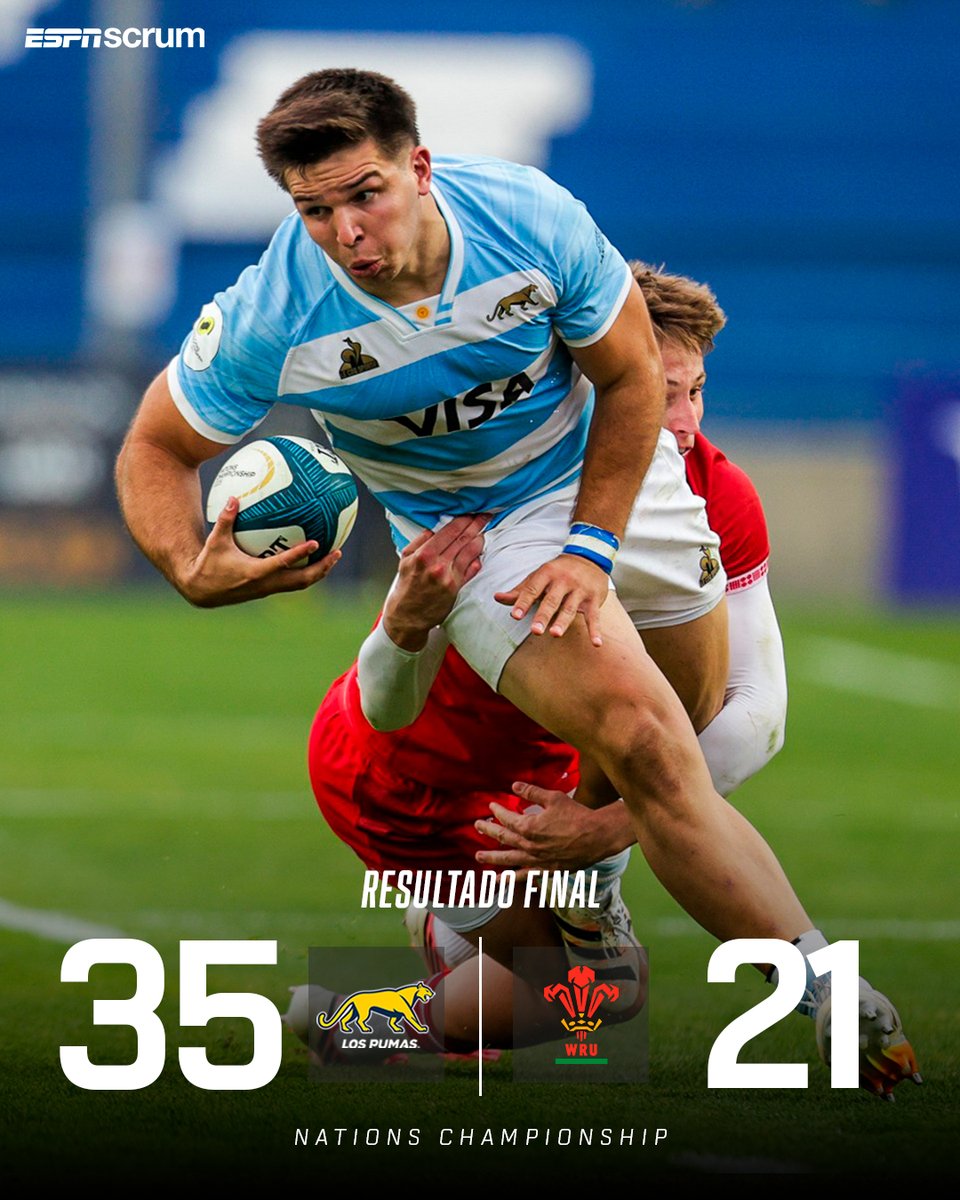 ScrumESPN's tweet photo. 🇦🇷💪 ¡Primera victoria de Los Pumas en el año!

El seleccionado argentino derrotó a Gales 35 a 21, en San Juan, por la segunda fecha del Nations Championship.

➕ Mirá el mejor rugby en Disney+ Plan Premium

#PUMASxESPN https://t.co/QTyvGL6b7O