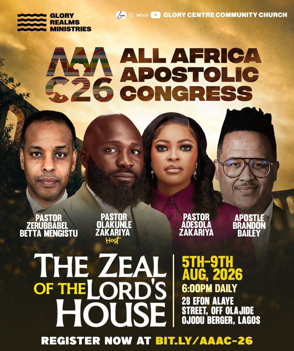 KunleZak's tweet photo. All Africa Apostolic Congress 2026.
Theme: “The Zeal of The Lord’s House” 

This is an apostolic gathering you don’t want to miss. 
Register now: https://t.co/cgV5BxaoGm https://t.co/jjF0YwLDOf