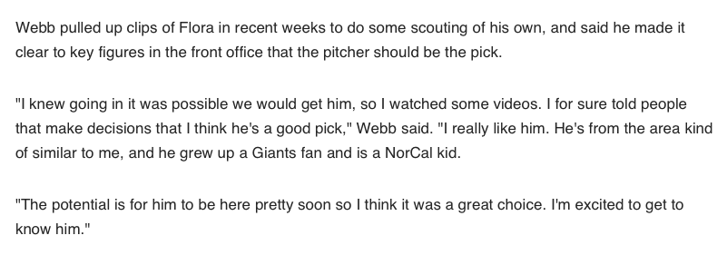 ByMMonreal's tweet photo. Logan Webb apparently liked Flora and made it clear to the front office that was the case. 

✍️: @PavlovicNBCS/@NBCSGiants https://t.co/tG0mnJAvGB
