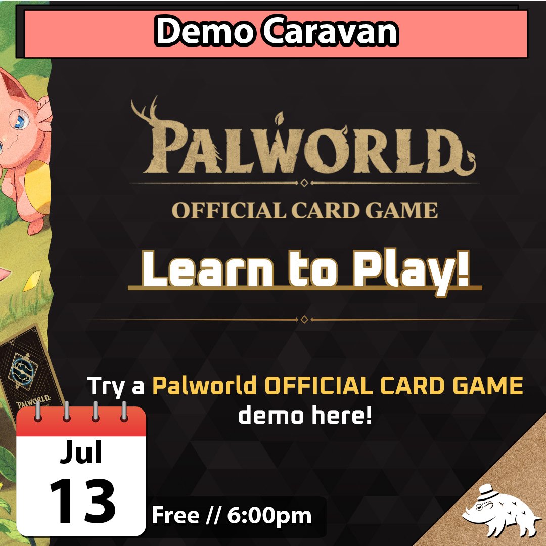 boars_hat's tweet photo. Join us for Weiss Schwarz folks to come out in their demo caravan and teach and show the Palworld card game. https://t.co/0oTAURLEHk